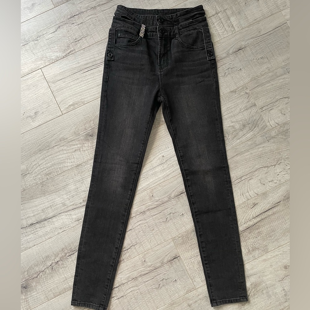 Miss Sixty OTHERS Black Fog Cutout Double-Waistband HighRise Skinny Jeans 27 NWT